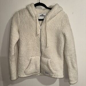 Hollister White Sherpa Hoodie Fleece Zip Up Size S